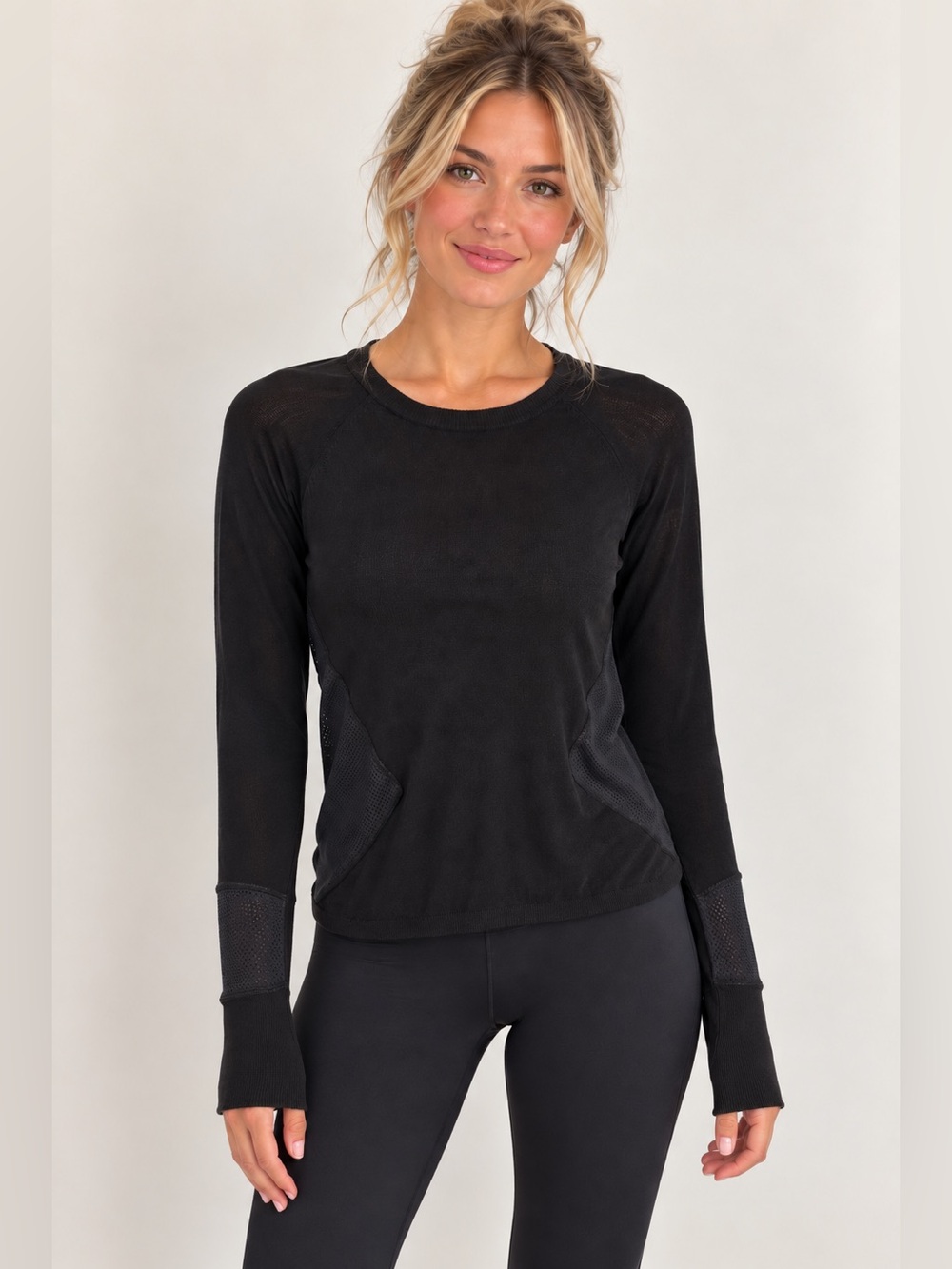 Sweaty Betty Black Mesh Panel Pullover Top XS Long Sleeve Activewear